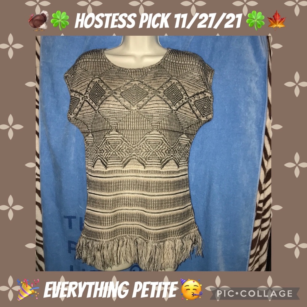 Ruby rd petite tan black & white sweater top PM